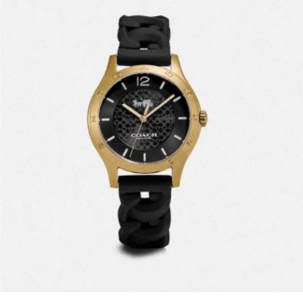 Coach gold tone watch with black rubber like band NWT